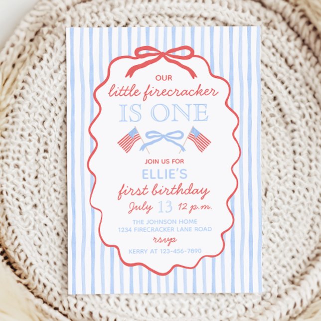 Little Firecracker 4th of July 1st Birthday Inbjudningar (Skapare uppladdad)