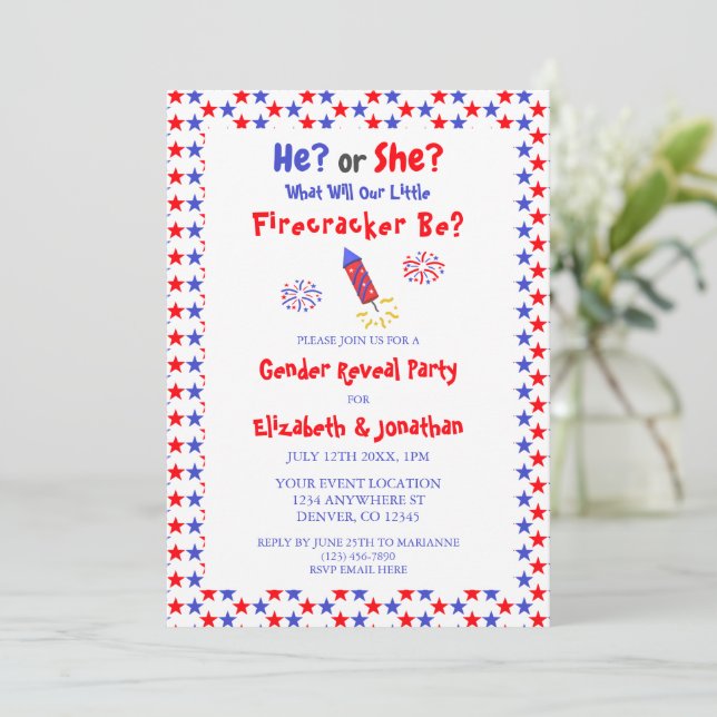 Little Firecracker American Gender Reveal Inbjudningar (Stående Fram)