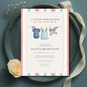 Little Firecracker Amerikanska Ränder Baby Shower Inbjudningar