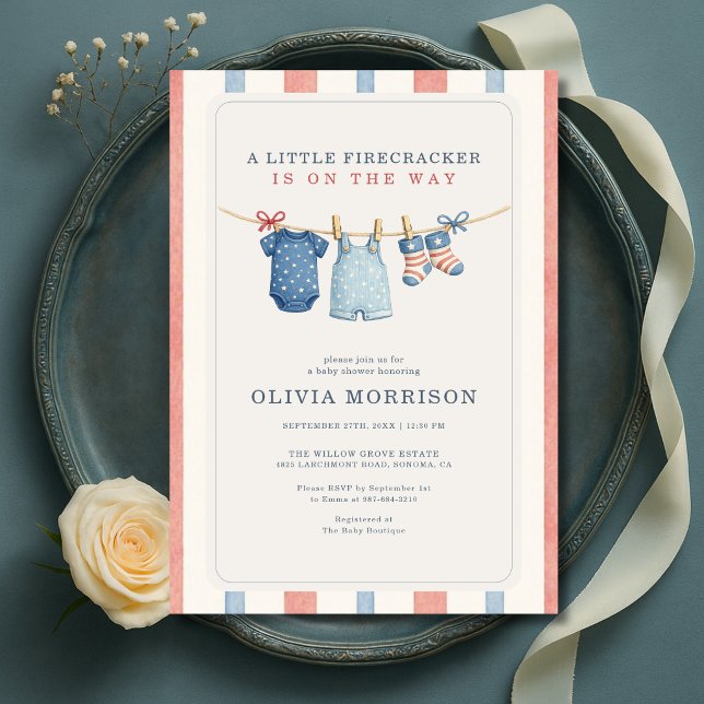 Little Firecracker Amerikanska Ränder Baby Shower Inbjudningar (Skapare uppladdad)