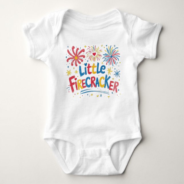 Little Firecracker Crayon Stil Fireworks T Shirt (Framsida)