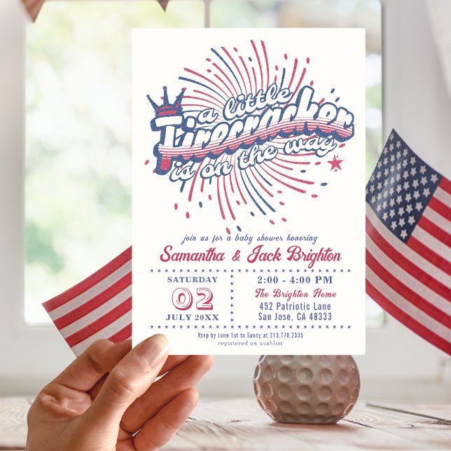 Little Firecracker Fjärde juli USA Baby Shower Inbjudningar (Skapare uppladdad)