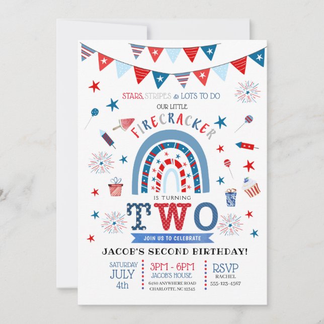 Little Firecracker Red White & Blue Birthday Invit Inbjudningar (Framsida)