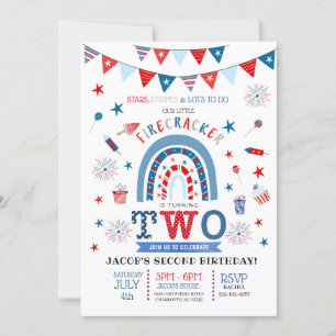 Little Firecracker Red White & Blue Birthday Invit Inbjudningar