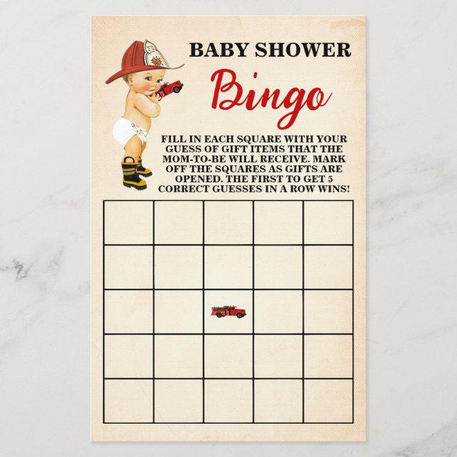 Little Firefighter Baby Shower Bingo Game Card Flygblad (Framsidan)