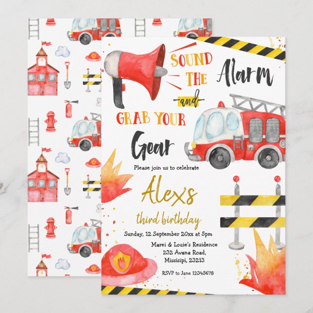 Little Firefighter Boy Birthday-inbjudan Inbjudningar (Fram/baksida)