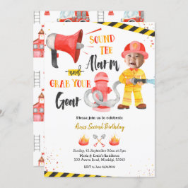Little Firefighter Boy med Photo Boy Birthday Inbjudningar