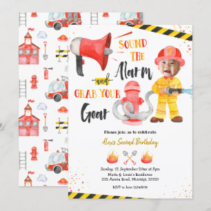 Little Firefighter Boy med Photo Boy Birthday Inbjudningar