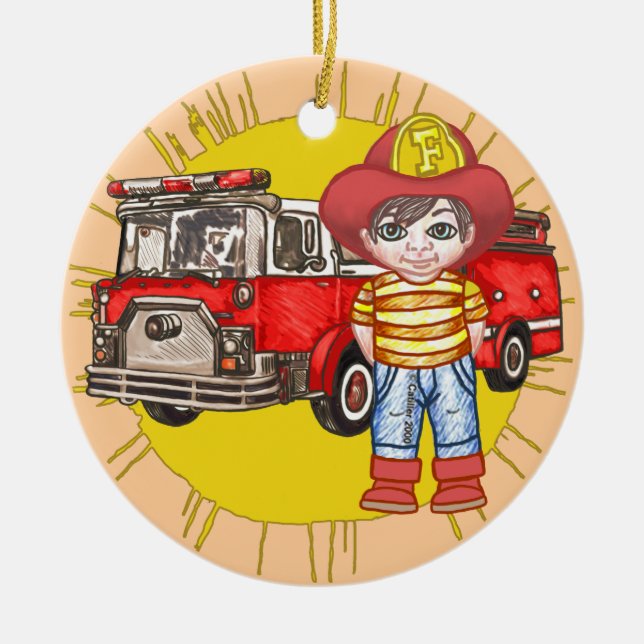 Little Firefighter Julgransprydnad Keramik (Framsidan)