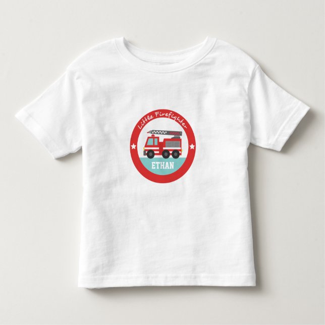 Little Firefighter, Red Fire Lastbil, för pojkar T Shirt (Framsida)