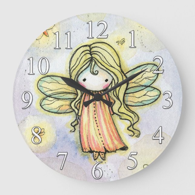 Little Firefly Fairy Girls Clock Stor Klocka (Framsida)