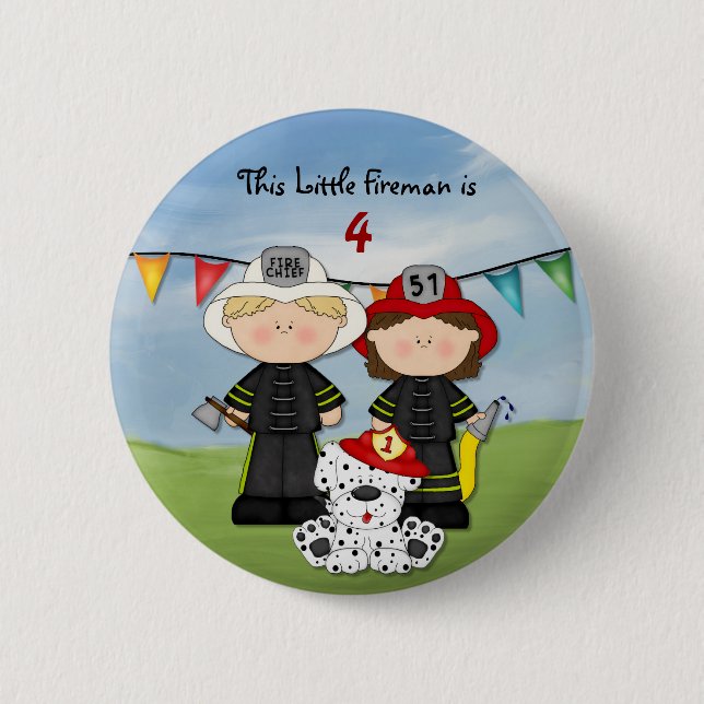 Little Fireman Birthday - Customize Knapp (Framsida)