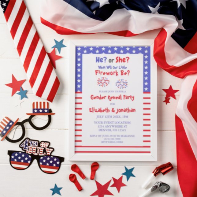Little Fireworks American Gender Reveal Inbjudningar (Skapare uppladdad)
