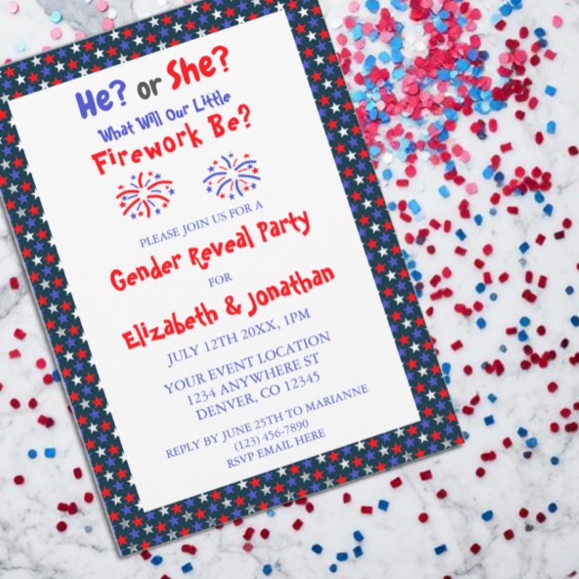 Little Fireworks American Gender Reveal Inbjudningar (Skapare uppladdad)