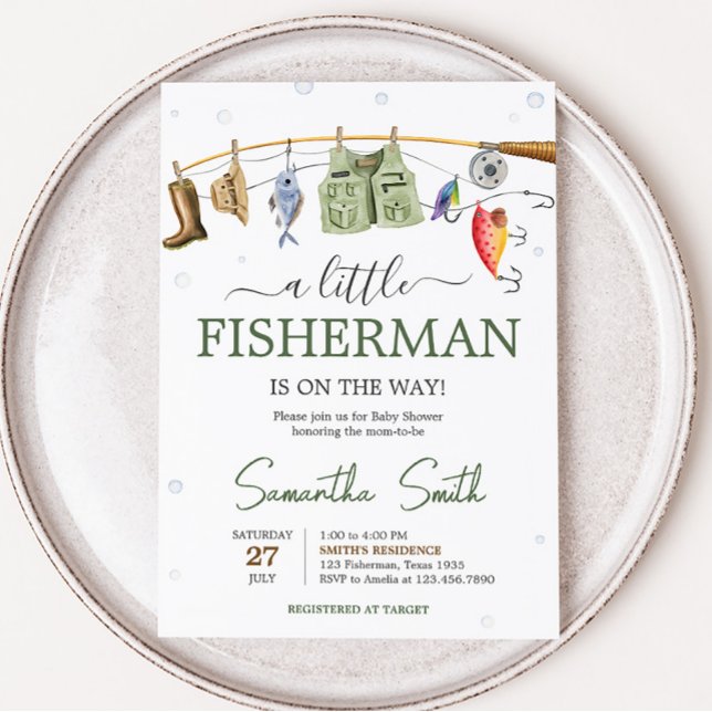 Little Fisherman Baby Shower Inbjudningar (Boho Fisherman Baby Shower Invitation)