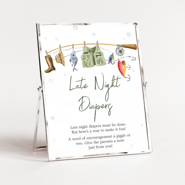 Little Fisherman Baby Shower Late Night Diables Poster (Boho Fisherman Baby Shower Late Night Diapers Sign)