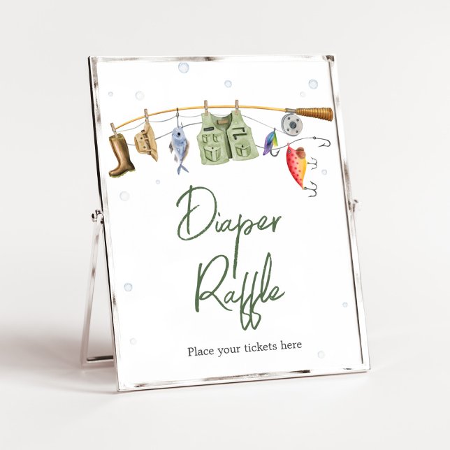 Little Fisherman Baby Shower Raffle Poster (Boho Fisherman Baby Shower Diaper Raffle Sign)