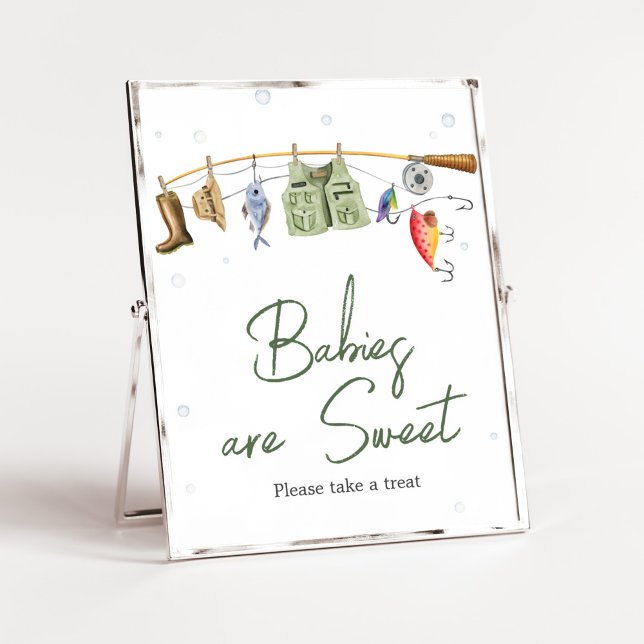 Little Fisherman Baby Shower Spädbarn är Sweet Poster (Boho Fisherman Baby Shower Babies are Sweet Sign)