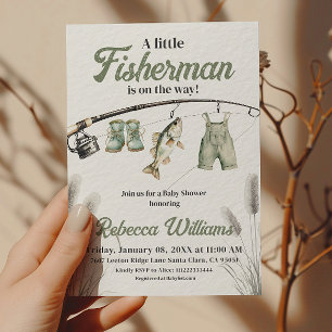 Little Fisherman Clothesline Fishing Baby Shower Inbjudningar
