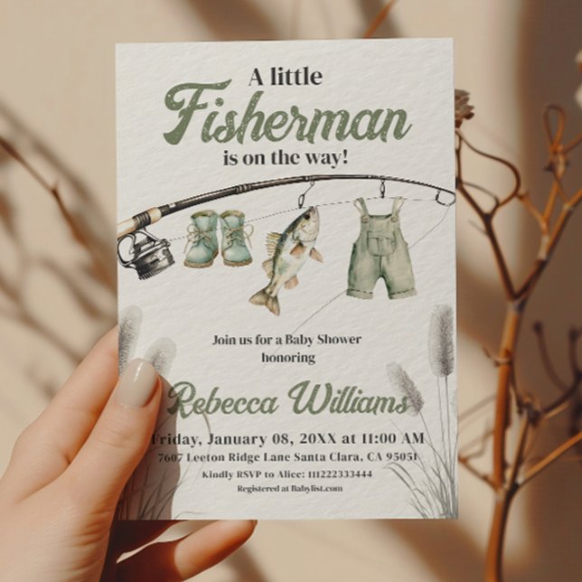 Little Fisherman Clothesline Fishing Baby Shower Inbjudningar (Skapare uppladdad)