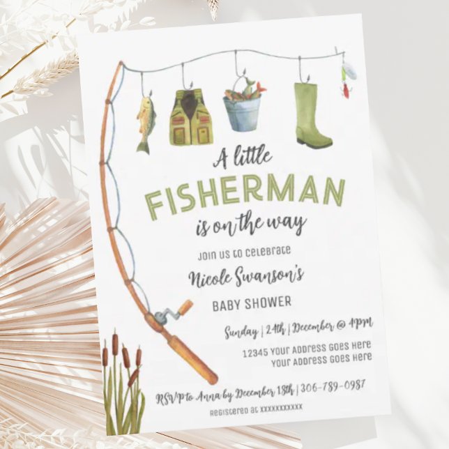 Little Fisherman Fishing Baby Shower-inbjudan Inbjudningar (Skapare uppladdad)