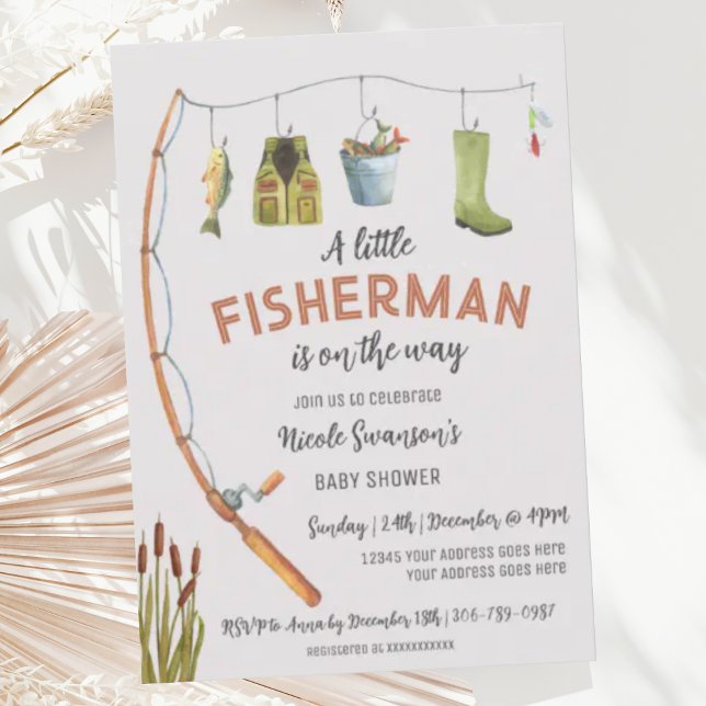 Little Fisherman Fishing Baby Shower-inbjudan Inbjudningar (Skapare uppladdad)