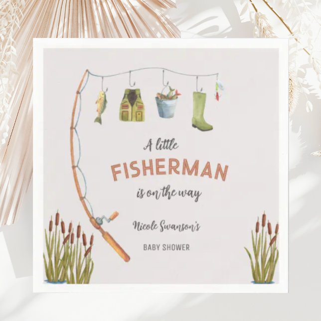 Little Fisherman Fishing Baby Shower-inbjudan Pappersservett (Skapare uppladdad)