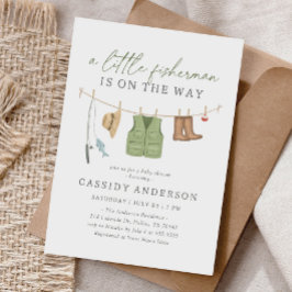 Little Fisherman Fishing Clothesline Baby Shower Inbjudningar