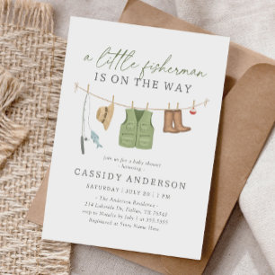 Little Fisherman Fishing Clothesline Baby Shower Inbjudningar