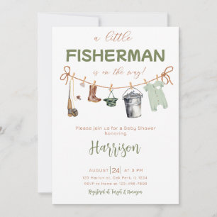 Little Fisherman Fishing Clothesline Baby Shower Inbjudningar