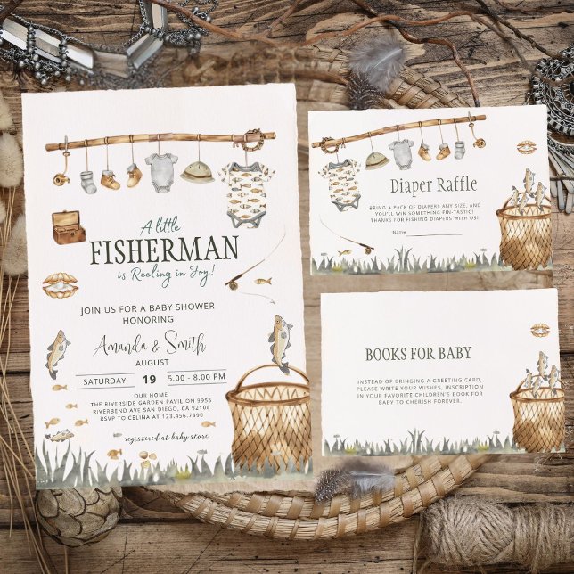 Little Fisherman Watercolor Fishing Baby Shower Inbjudningar (Skapare uppladdad)