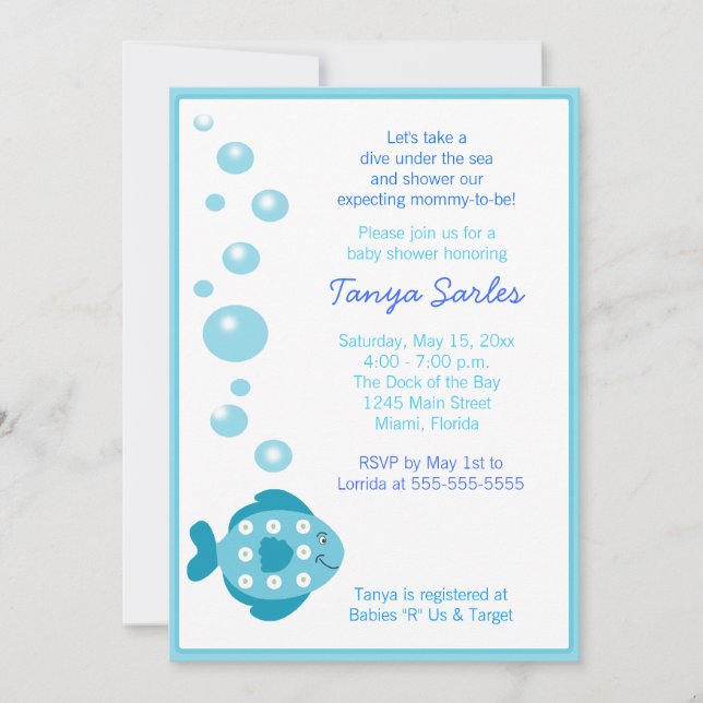 Little Fishy Ocean 5x7 Baby Shower-inbjudan Inbjudningar (Framsida)