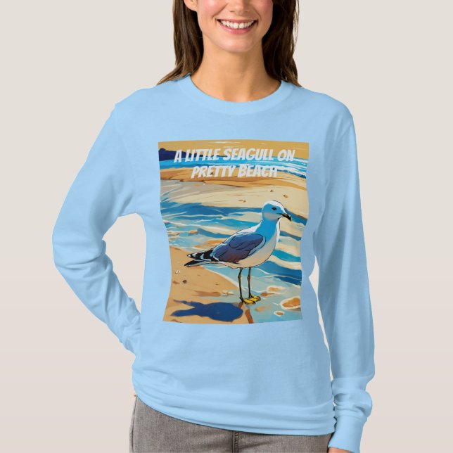 Little Fiskmås på en strand (Designad) T Shirt (Framsida)