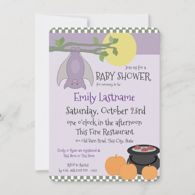 Little Fladdermus Halloween Baby Shower Inbjudningar (Framsida)
