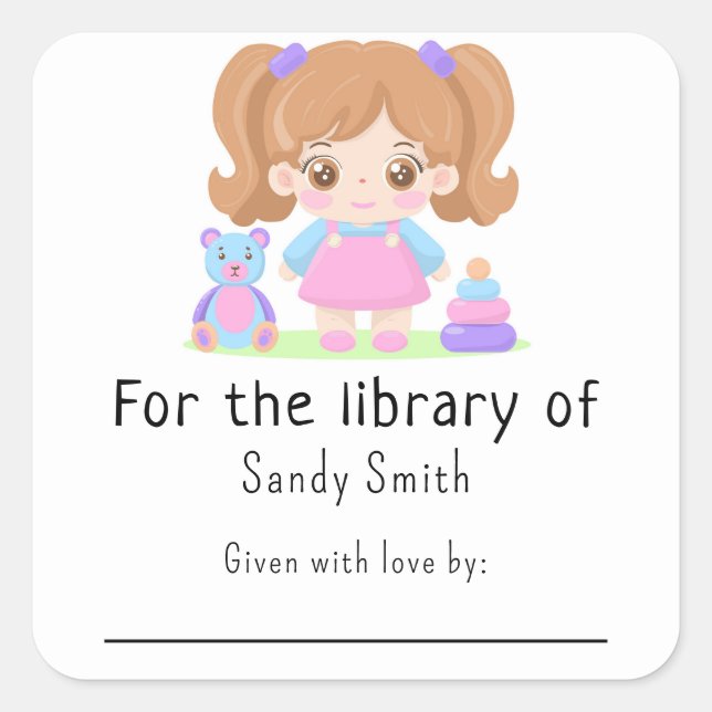 Little flicka - bibliotek fyrkantigt klistermärke (Framsida)