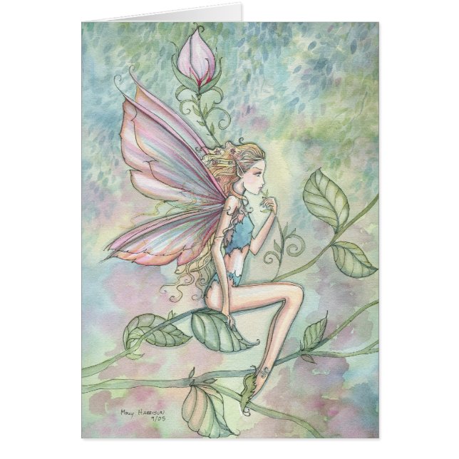 Little Flower Fairy Watercolor Art Hälsningskort (Framsidan)
