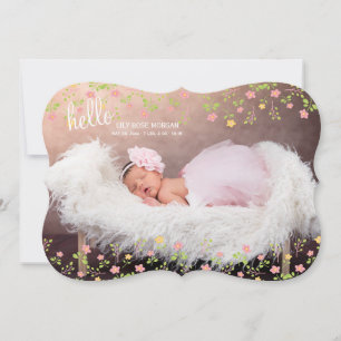 Little Flowers Pk and Yel Photo Birth Notice Meddelande