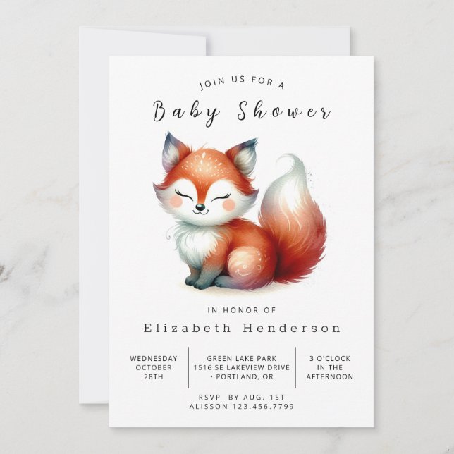 Little Forest Explorer Fox Baby Shower Inbjudningar (Framsida)