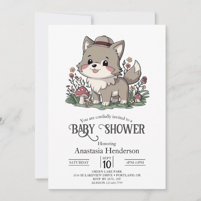 Little Forest Varg Baby Shower Inbjudningar (Framsida)