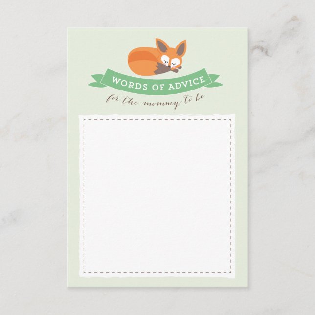 Little Fox Advice Card Baby Shower Game Rådkort (Framsida)
