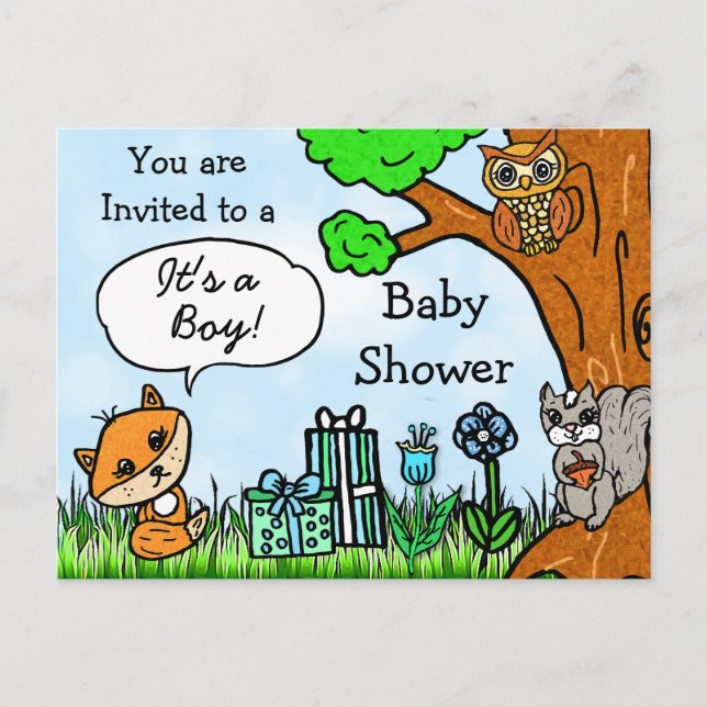 Little Fox Boy's Baby Shower-inbjudan Vykort (Framsida)