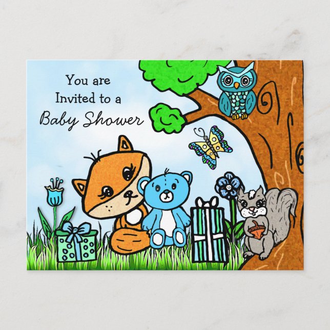 Little Fox Boy's Baby Shower-inbjudan Vykort (Framsida)