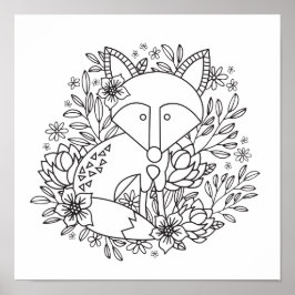 Little Fox Coloring Page Poster