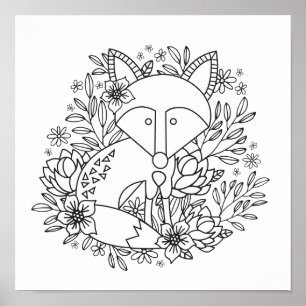 Little Fox Coloring Page Poster