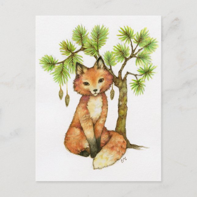 Little Fox - Cute Animal Art Postcard Vykort (Framsida)