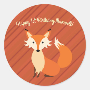 Little Fox Cute Colorful 1st Birthday Party Theme Runt Klistermärke
