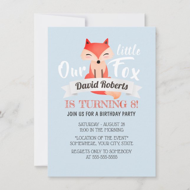 Little Fox Cute Woodland Animal Birth Inbjudningar (Framsida)