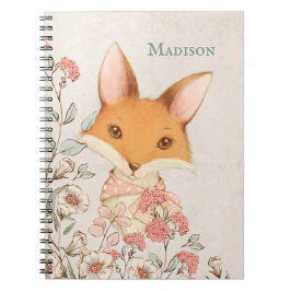 Little Fox Girly Vintage Cute Namn Personlig Anteckningsbok