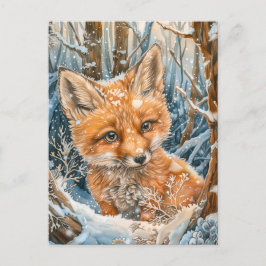 Little Fox in Snowy Forest Vykort