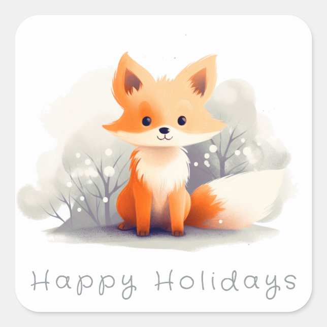 Little fox in winter fyrkantigt klistermärke (Framsida)